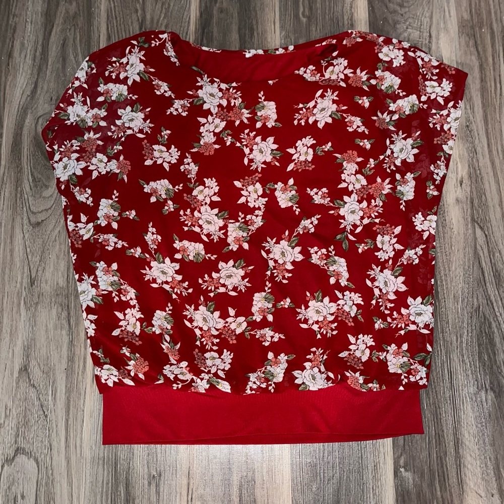 NEINEIWU—Red Floral Blouse